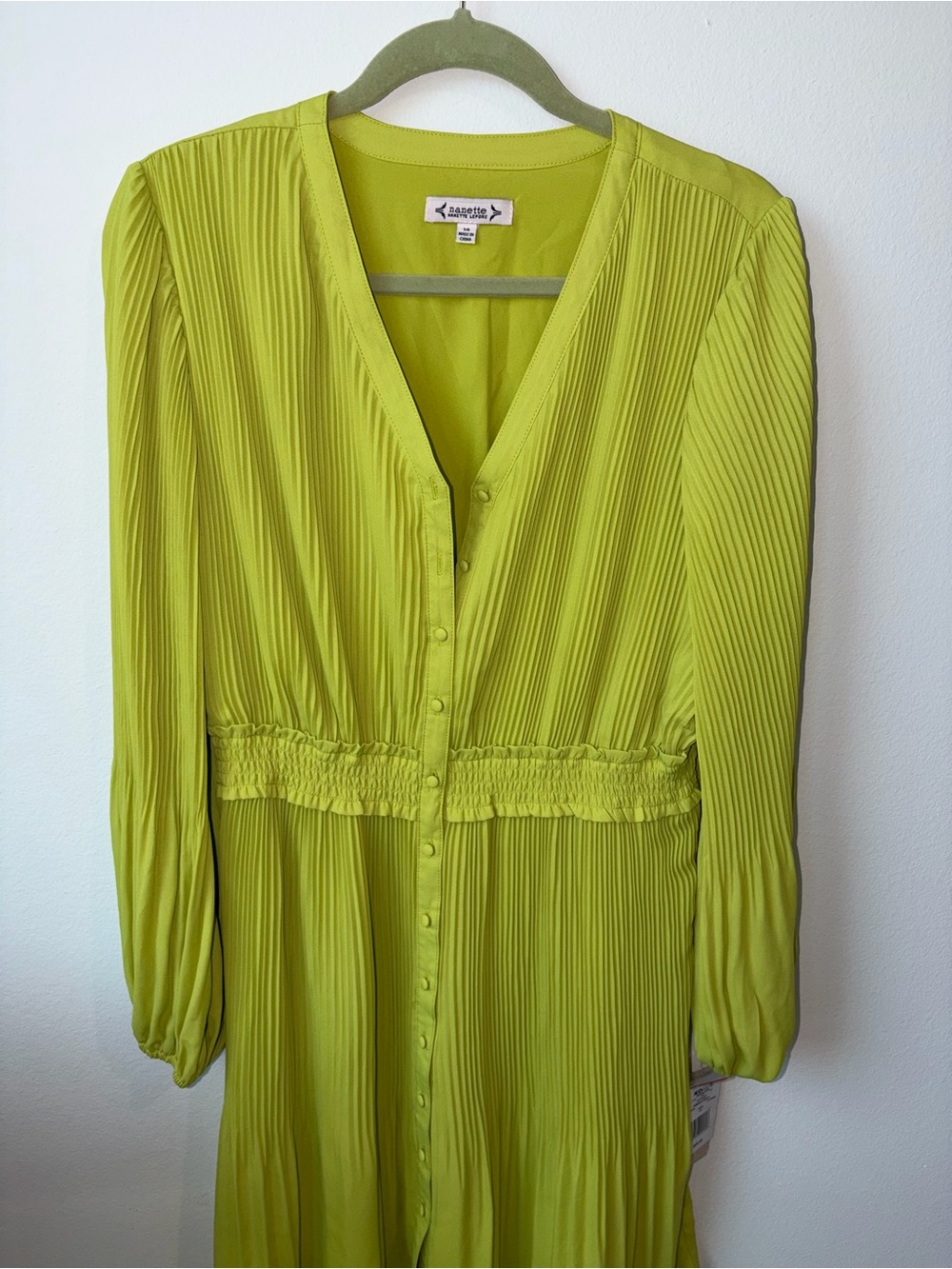 Nanette Lepore Lime Green Pleated Midi Dress